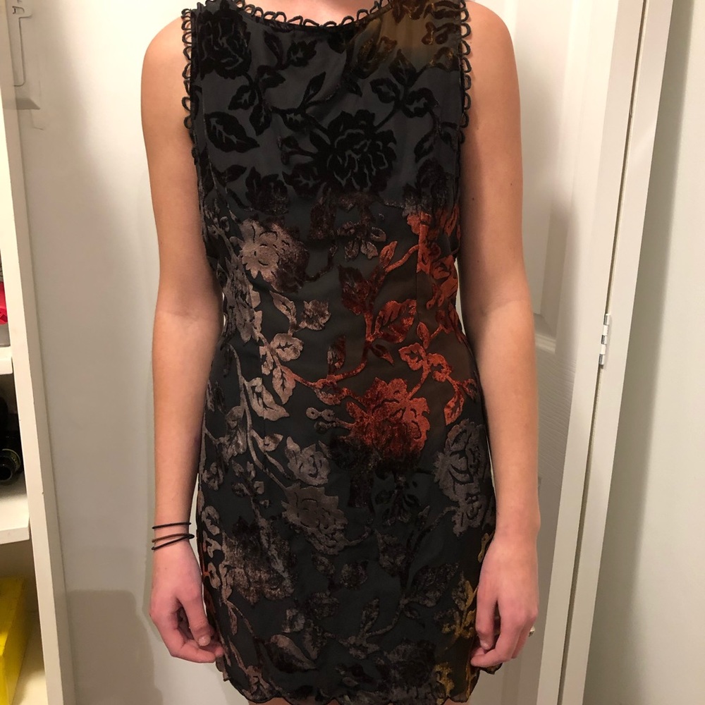 Crushed Velvet Floral Dress with sheer lining